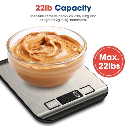 Mik-Nana Digital Kitchen Scale - 22lb Capacity for Accurate Weight Measurement | Easy Clean Stainless Steel