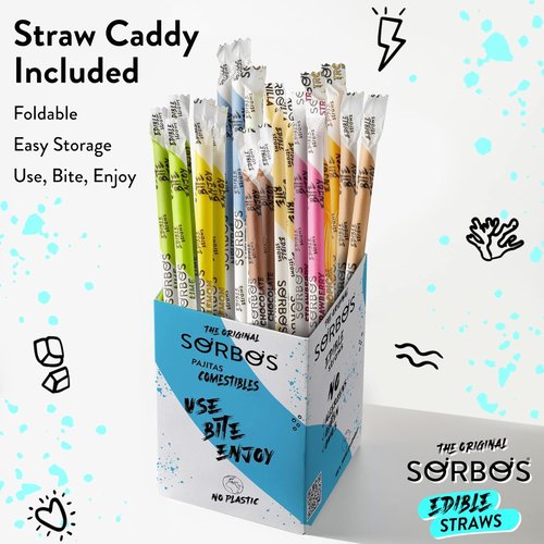 Sorbos Edible Straws, Flavor Mix Variety, Chocolate, Lemon, Lime, Strawberry, Individually Packaged, No PFAS, No Allergens, No Gluten, 7.4 inches long (Pack of 200)
