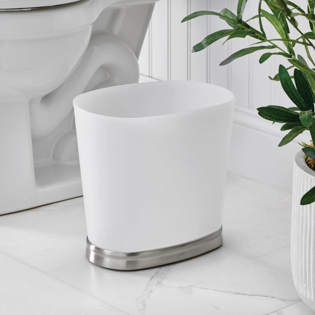 iDesign Slim Bathroom Trash Can, Small Plastic Garbage Can for Bedroom, Office, Desk, or Dorm, 2-Pack, Frost/Brushed