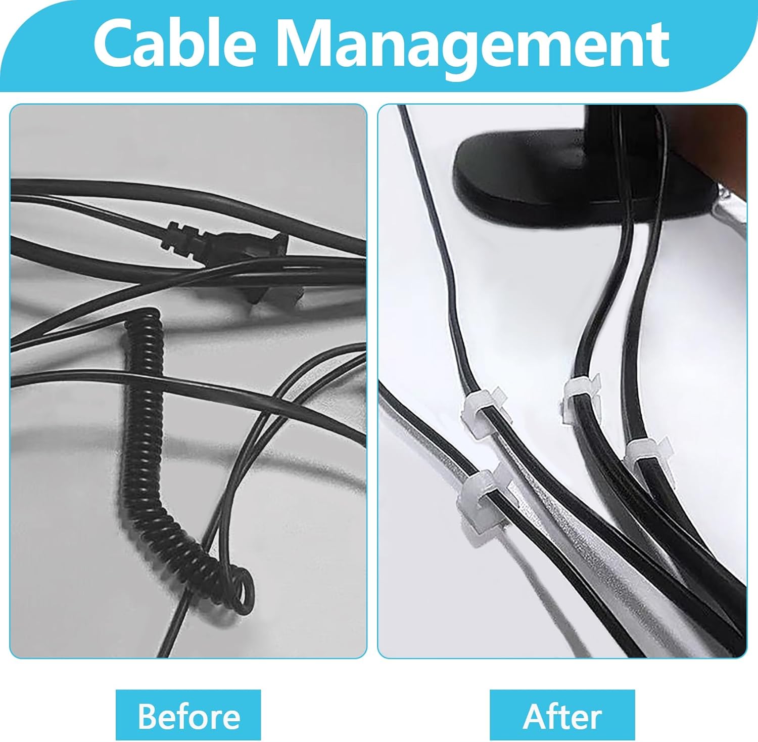 Abnii Cable Clips - 100PCS Adhesive Wire Organizer for Strong Wall & Desk Management | Clear Small