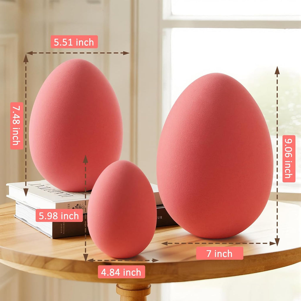 Zesua Flocked Easter Eggs - Set of 3 Decorative Spring Eggs for Home Centerpieces | Pink Indoor Decor