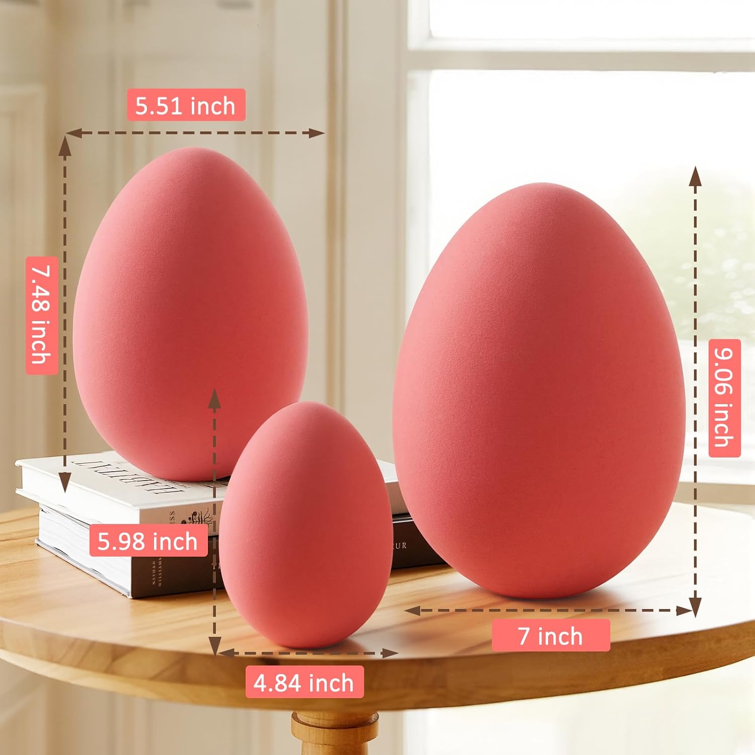 Zesua Flocked Easter Eggs - Set of 3 Decorative Spring Eggs for Home Centerpieces | Pink Indoor Decor