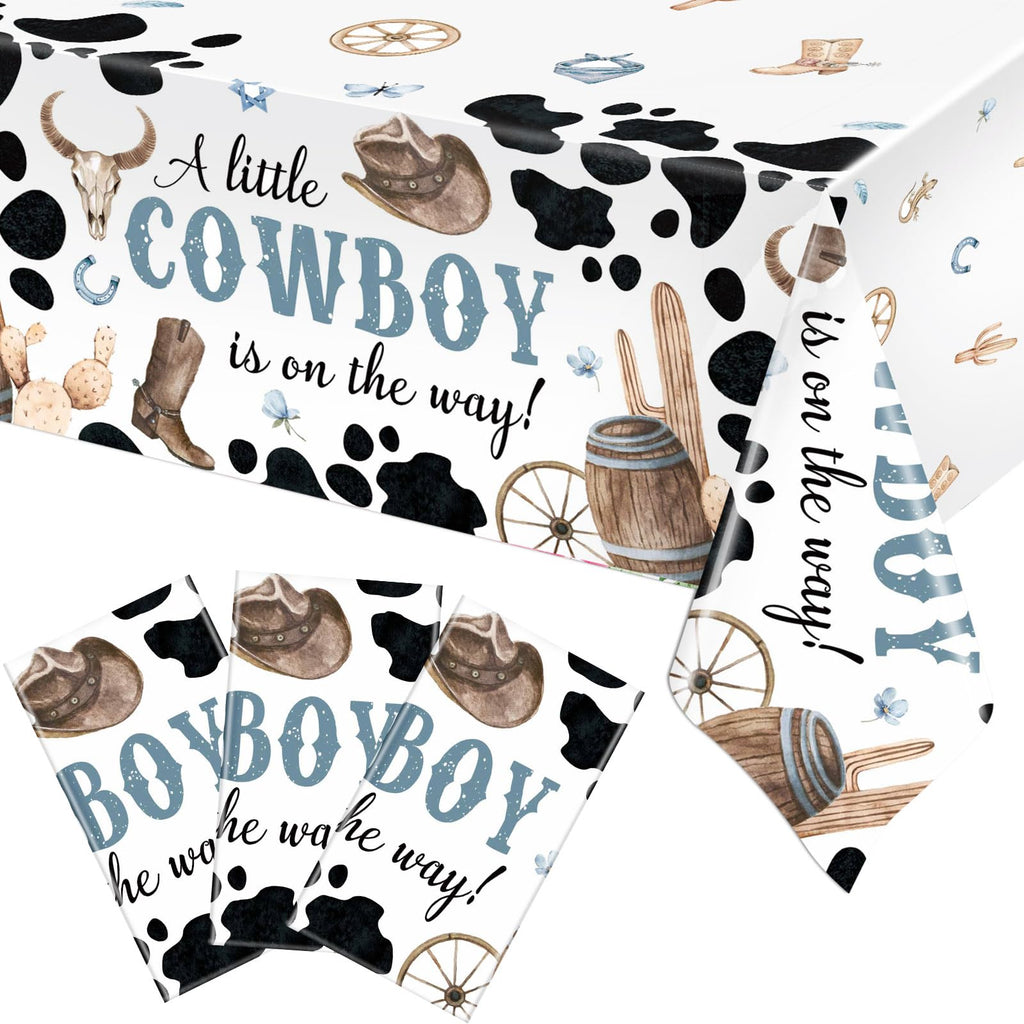 Ganeen 3 Pcs Western Cowboy Party Decorations Cowboy Tablecloth Disposable Plastic Table Cover Waterproof Tablecloth for Western Rodeo Baby Shower Birthday Party Decor, 54 x 108 Inch