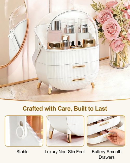 Bleutty Makeup Organizer with Drawers & Lid - Portable Large Cosmetic Storage Case for Vanity Countertop, Travel, Gift for Women, Girls, 11"×7"×15", White
