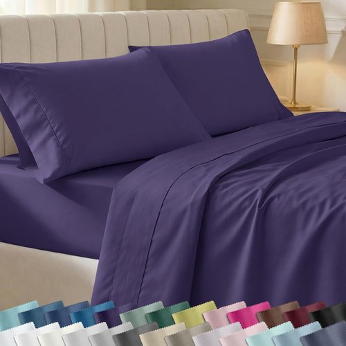California Design Den Queen Size Sheet Set - 400 Thread Count 100% Cotton, Deep Pocket, Dark Purple - 6 Pieces