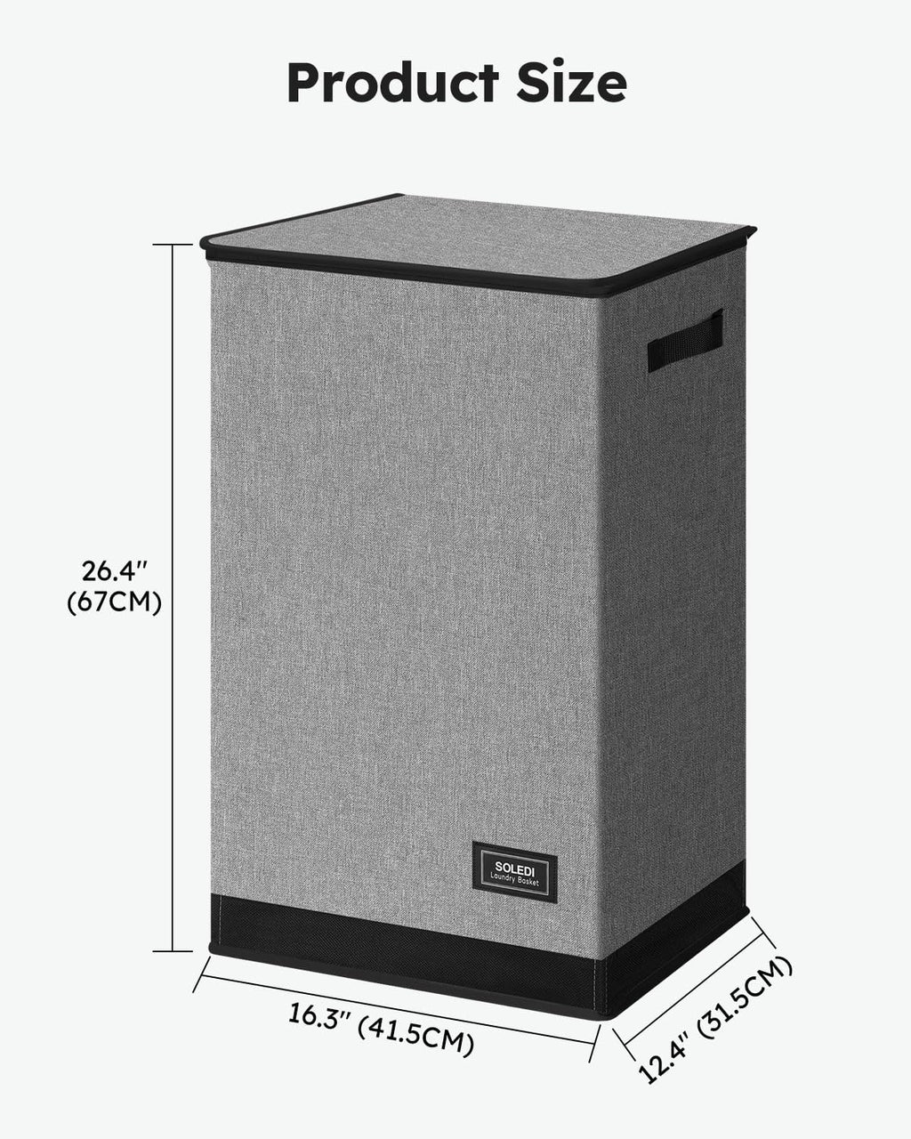 SOLEDI Laundry Hamper - 90L Large Collapsible Basket with Lid & Removable Bag - Grey