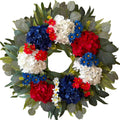 WANNA-CUL Patriotic 24-Inch Hydrangea Wreath - Red, White & Blue 4th of July Decor for Indoors & Outdoors