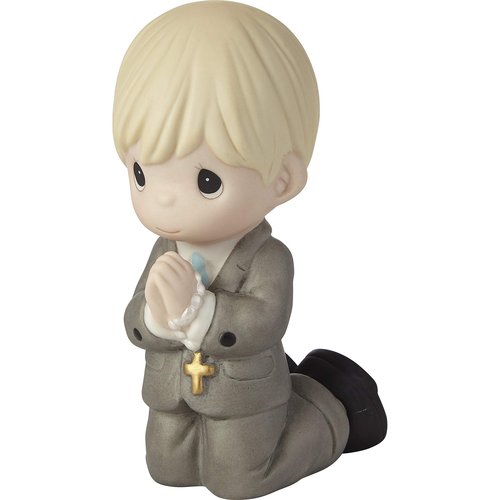 Precious Moments Remembrance of My First Communion Boy Figurine, Bisque Porcelain Communion Gift for Boys, Religious Keepsake for Catholic and Christian Faith