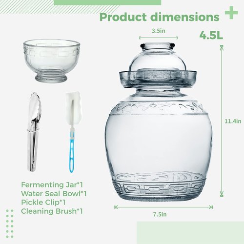 Anjetan 1.5L/2.5L/4.5L Glass Fermenting Jar, Large Capacity Sealed Pickle Jar, (C 4.5L/158oz)