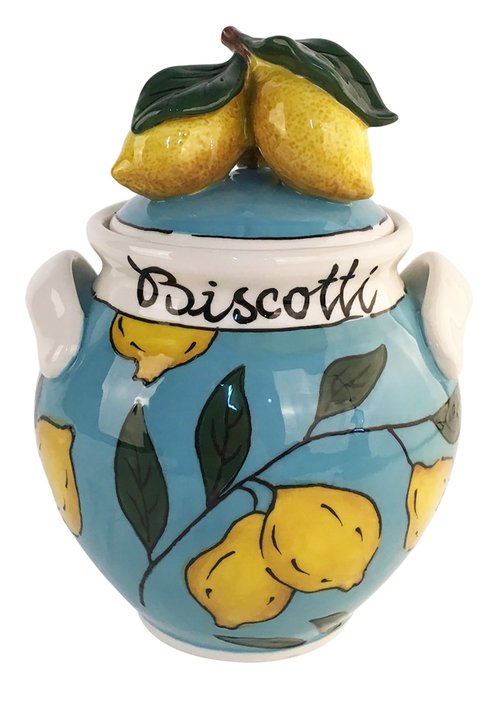 Blue Sky Clayworks Classic Large Lemon Sky Cookie Jar, Ceramic 7" L x 7" W x 11" H, Hand-Painted Citrus Lid