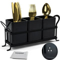 ECOIOU Cutlery Holder with Drain Holes, Dishwasher Safe Silverware Caddy for Party, Kitchen Counter, 3pcs Bins Set Countertop Utensil Holder for Spoons, Forks and Knives, Black