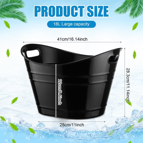 Patelai 6 Pcs Ice Buckets Bulk, Plastic Ice Buckets with Handles, Oval Storage Tub, Large Capacity Drink Tub for Party Bar Wine Beer Champagne Beverage Bottle Cooler(18 Liter,Black)