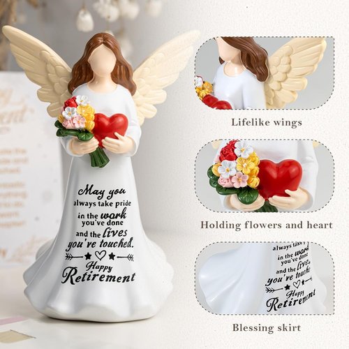 Angel Figurine by [Brand Name] - 7.1" Retirement Gift for Women | Perfect Farewell Decor with Happy Retirement Card