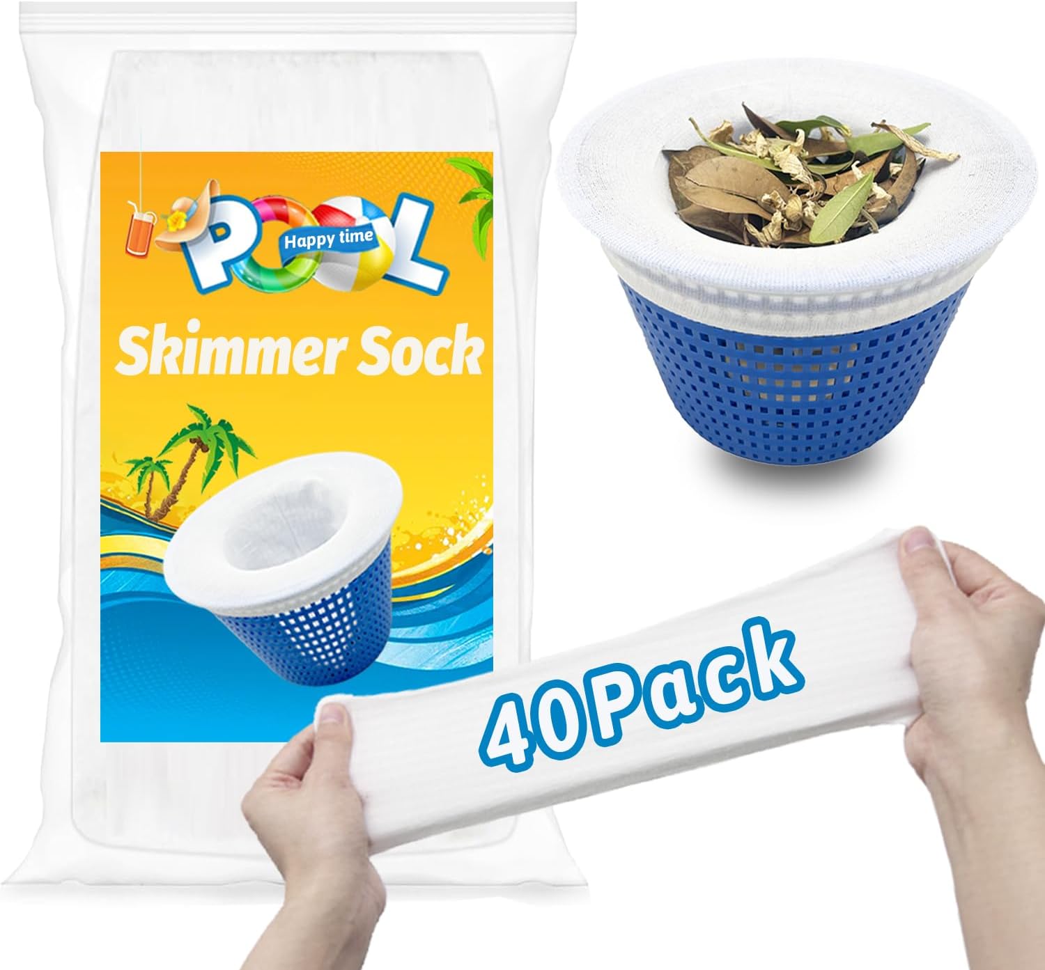 Skiennix Pool Skimmer Socks - Ultra Fine Mesh Filter for Debris & Leaves | 40-Pack for All Pools