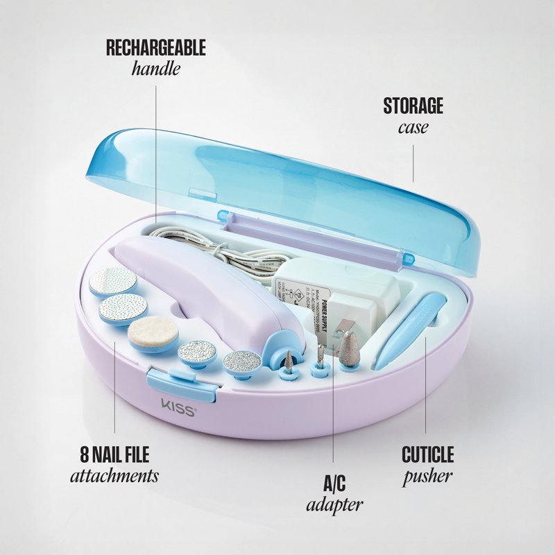 Rechargeable Nail File Kit with 8 Attachments & Storage Case