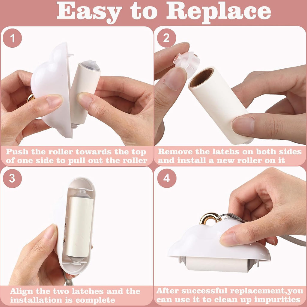 Skiennix Mini Travel Lint Roller - Reusable Pet Hair Remover with 150 Refillable Sheets | White