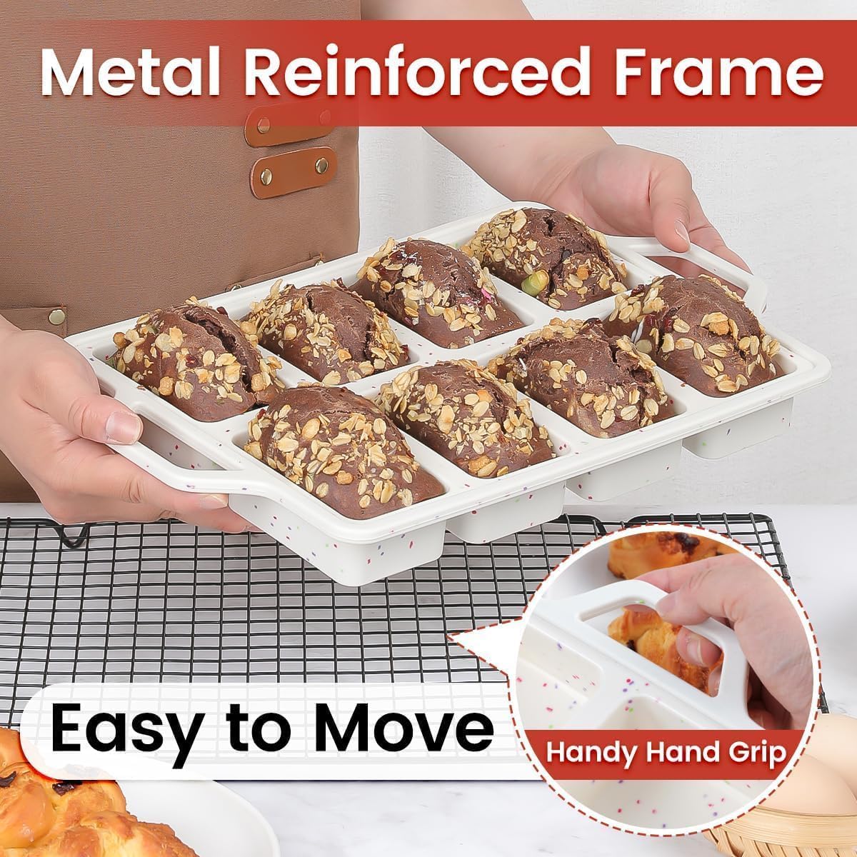 Skiennix Mini Loaf Pan - Nonstick Silicone Mold with 8 Cavities for Baking Bread, Meatloaf & Brownies
