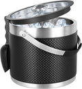 3Quart/3.2L Insulated Ice Bucket with Lid, Scoop, Leather Design Double Wall Stainless Steel Wine Bucket for Cocktail Bar, Parties (Black)