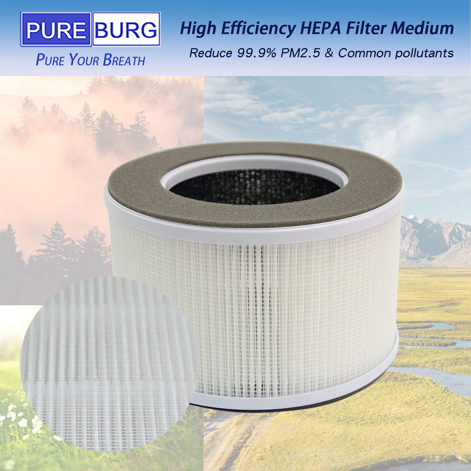 PUREBURG AP10-F3 Replacement Filter Compatible with Greenote AP10 Air Purifier,2-Pack H13 HEPA 4-Stage Filtration Activated Carbon 2-IN-1 Air Clean