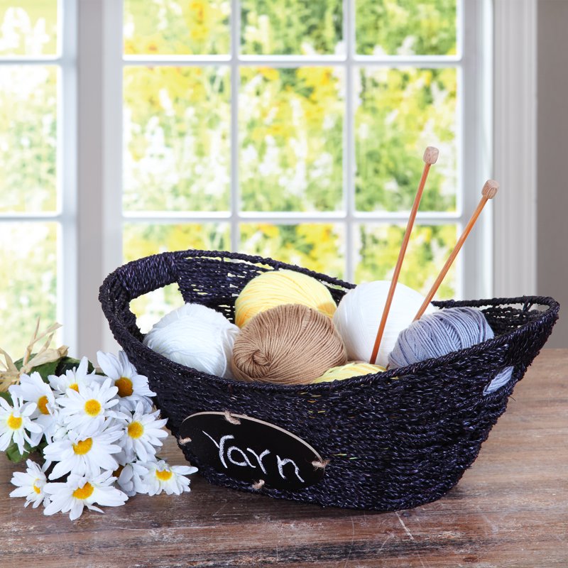 3 Pack Seagrass Storage Baskets with Chalkboard Labels & Handles - Oval 15.94x12.01x6.61 in