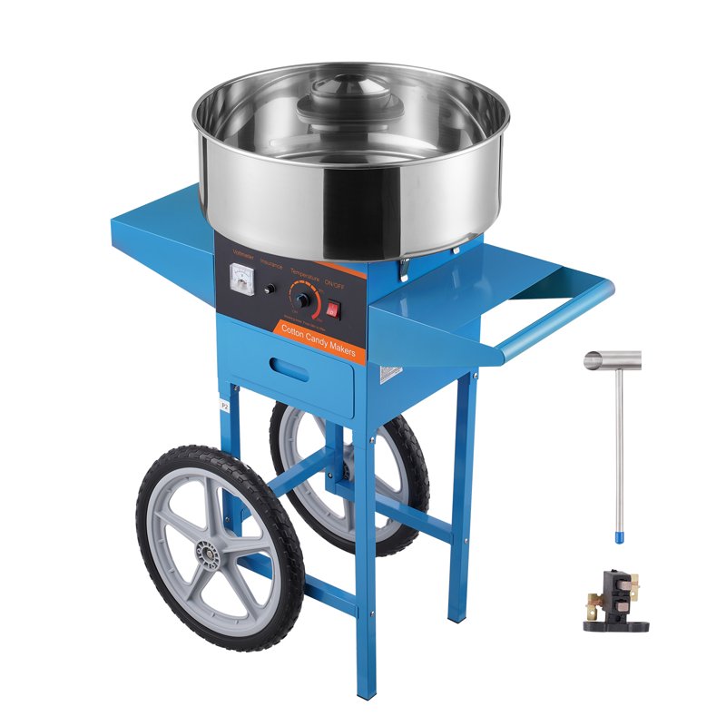 1000W Electric Cotton Candy Machine with Cart - Stainless Steel Bowl