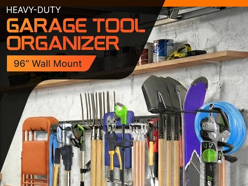 Garage Tool Organizer by 48 - Heavy Duty 520lbs Metal Wall Mount Rack with Adjustable Hooks for Garden Tools