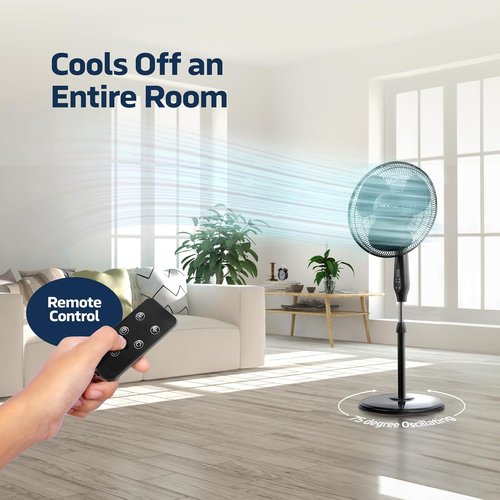 NEXAIR 16-Inch Oscillating Pedestal Fan - Quiet Operation, Remote Control, Adjustable Height | Ideal for Office & Living Room