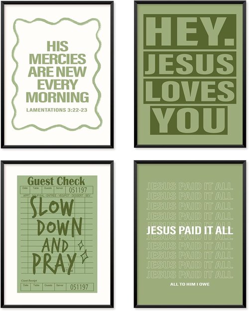 Locomiss Christian Wall Art Posters - Sage Green Jesus Decor for College Dorms | Set of 4 (12x16 Unframed)