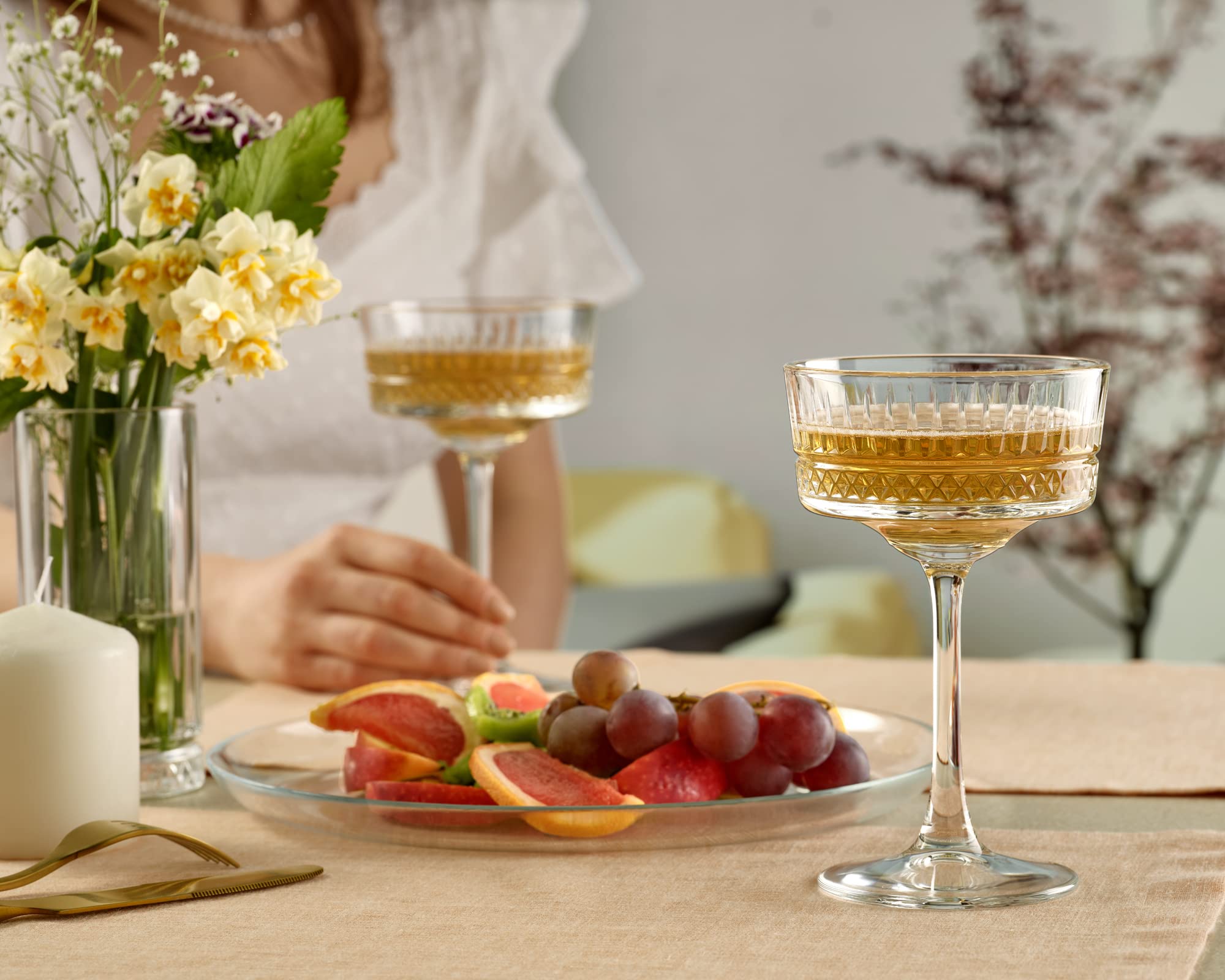 Pasabahce Vintage Coupe Glasses Set Of 6 - Exclusive Champagne, Cocktail, Martini, Wine Glasses - Long Stem Glassware - 8.8 oz - Perfect for Parties, Gifts, Housewarming, Weddings,Aniversary