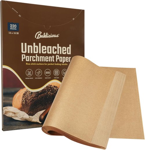 Baklicious Unbleached Parchment Paper Baking Sheets - 220 Heavy Duty Pre-Cut Sheets for Air Fryer & Oven