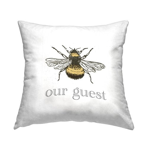 Stupell Industries Bee Our Guest Bumble Phrase Design by Lil' Rue Throw Pillow