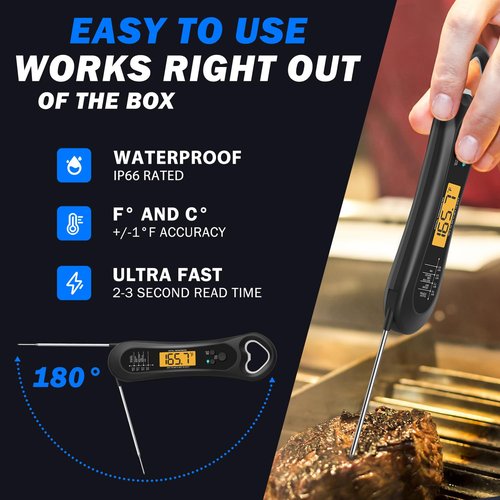 Meat Thermometer Digital - Instant Read Cooking Thermometer with Backlight & Calibration | Perfect for BBQ, Turkey, Candy