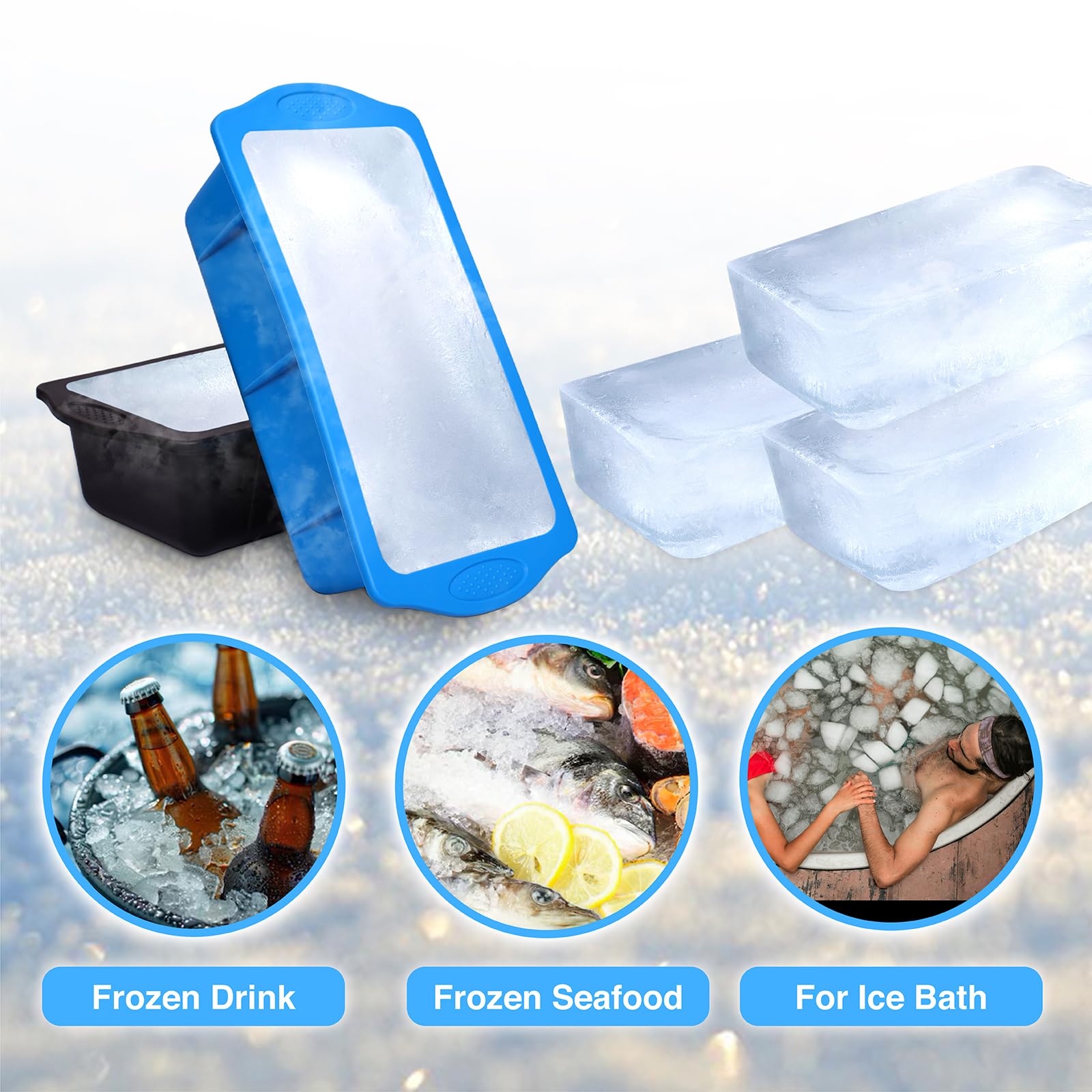 SILKORA - Large ice cube molds. Shape 2,5 Lbs Ice Bricks, 4Pcs Extra Large Ice molds with Lids for Stackings Ice Bath, Silicone Ice Cube Molds for Cold Plunge and Kitchen.
