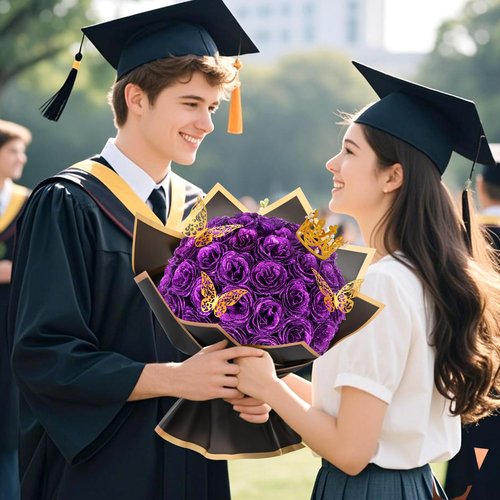 Waipfaru Purple Glitter Roses Bouquet, DIY Flowers Bouquet, Birthday Gifts for Women Mom Grandma Wife Girlfriend, 24 Pcs Fake Rose for Valentines, Mothers Day, Anniversary, Graduation Gifts