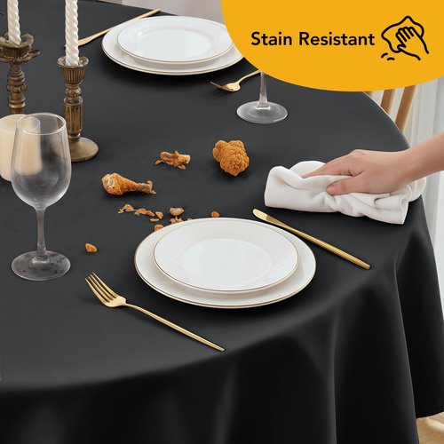 Dailyset 6-Pack Black Round Tablecloths, 120 Inches, Stain-Resistant Polyester for 5-6 Ft Round Tables - Washable Table Covers for Weddings, Banquets, Birthday Parties, Events