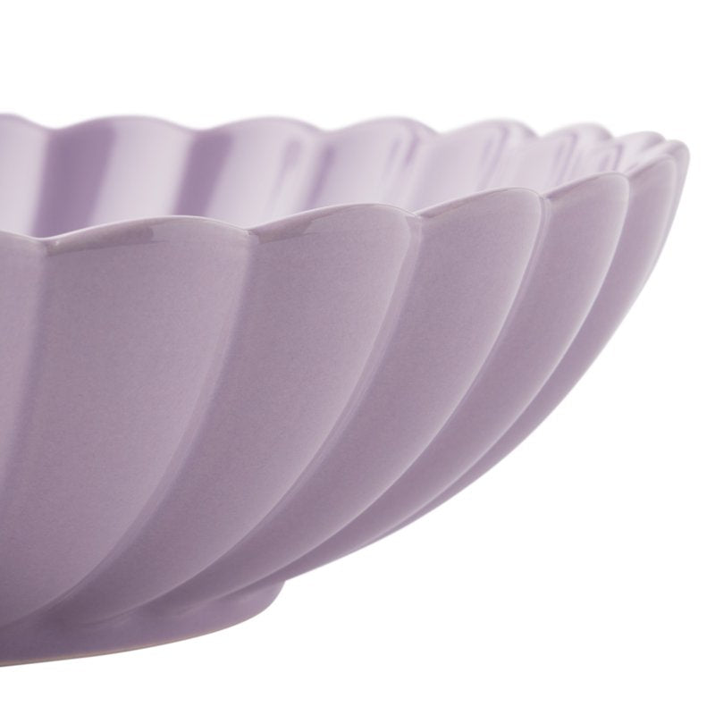 11-Inch Stoneware Serving Bowl - Purple Scalloped Design