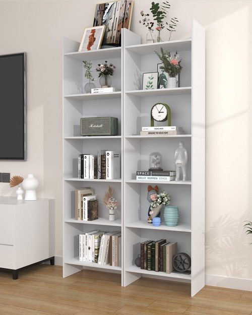 Hzuaneri 6-Tier Bookshelf, 66.9 Inches Floor Standing Bookcase, Display Storage Shelf, Corner Shelf, Home Decor Furniture for Home Office, Living Room, Bedroom, White 01103XBC