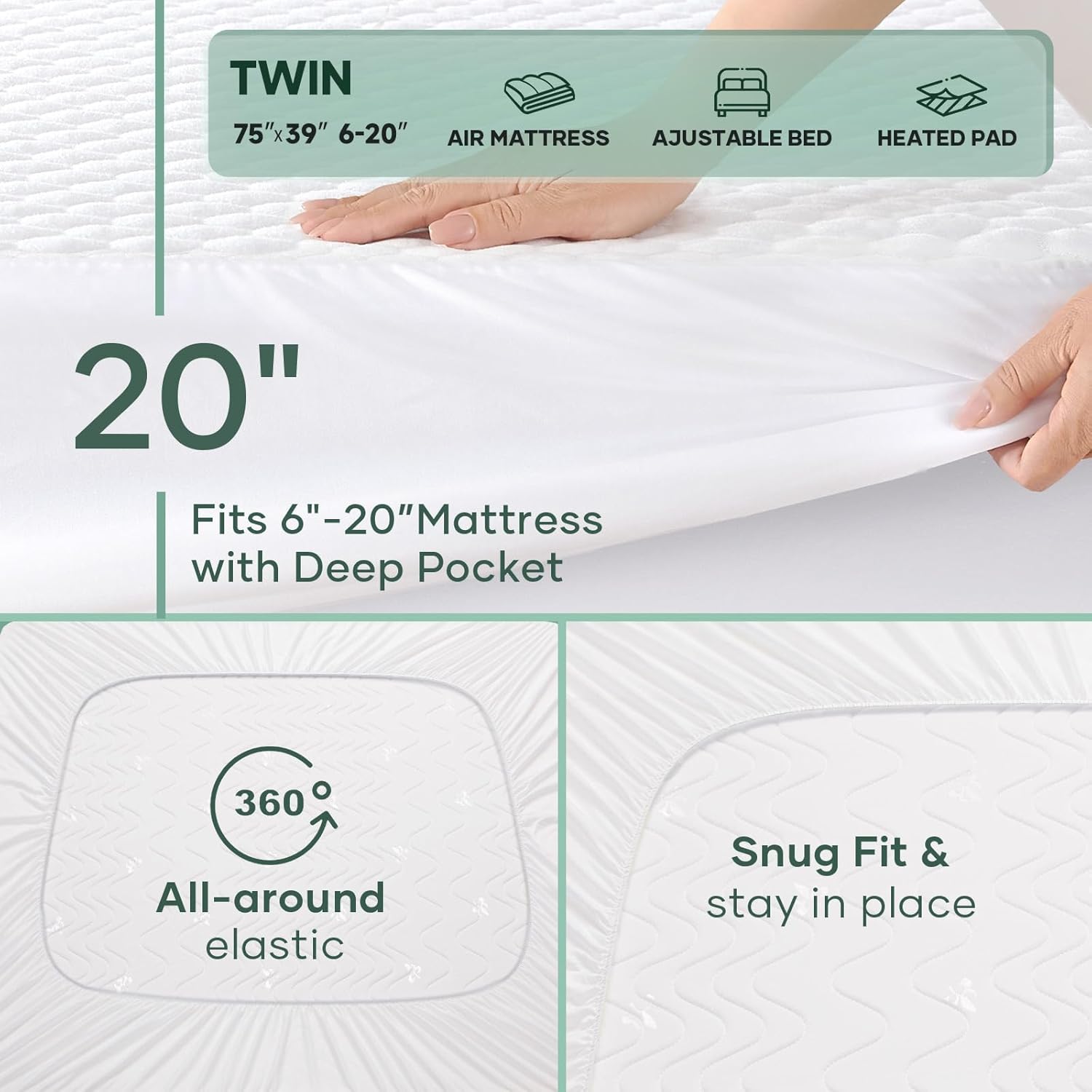 OhGeni Waterproof Twin Size Mattress Protector - Soft, Breathable, Pet Hair & Bedwetting Resistant, Washable
