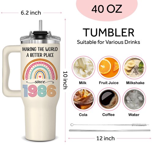 GLAKEUN 40th Birthday Gifts for Women - 40th Birthday Decorations for Her, Woman - 40&Fabulous - 1986 Bday Gifts Cups for Women - 1986 Present Gift for Mom, Wife, Sister - Turning Forty Tumbler 40oz
