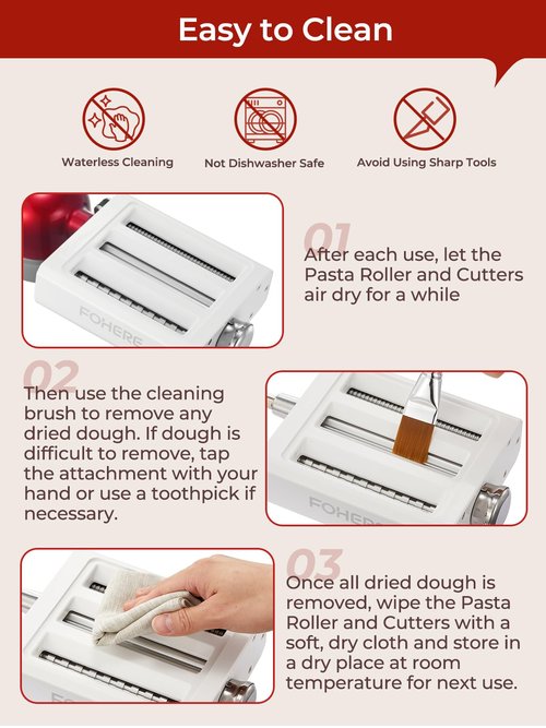 3-IN-1 Pasta Maker Attachment for KitchenAid Stand Mixer, Pasta Maker Accessories with Pasta Roller, Fettuccine Cutter, Spaghetti Cutter and Cleaning Brush, Homemade Fresh Noodles and Italian Cuisine