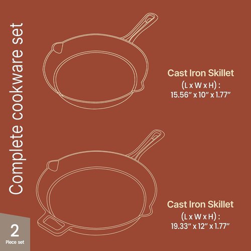 Bakken Cast Iron Skillet Set - Pre-Seasoned 10" & 12" Frying Pans for Even Heat Retention | Versatile for Stove, Oven & Grill