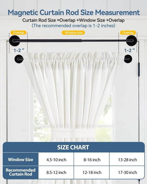 Ruiony 2 Pack Magnetic Curtain Rod for Metal Doors, French Door Curtain Rods Adjustable from 17 to 30 Inch, 3/8 Inch Diameter, Magnetic Cafe Curtains Rod, No Tool and Easy Installation, Black
