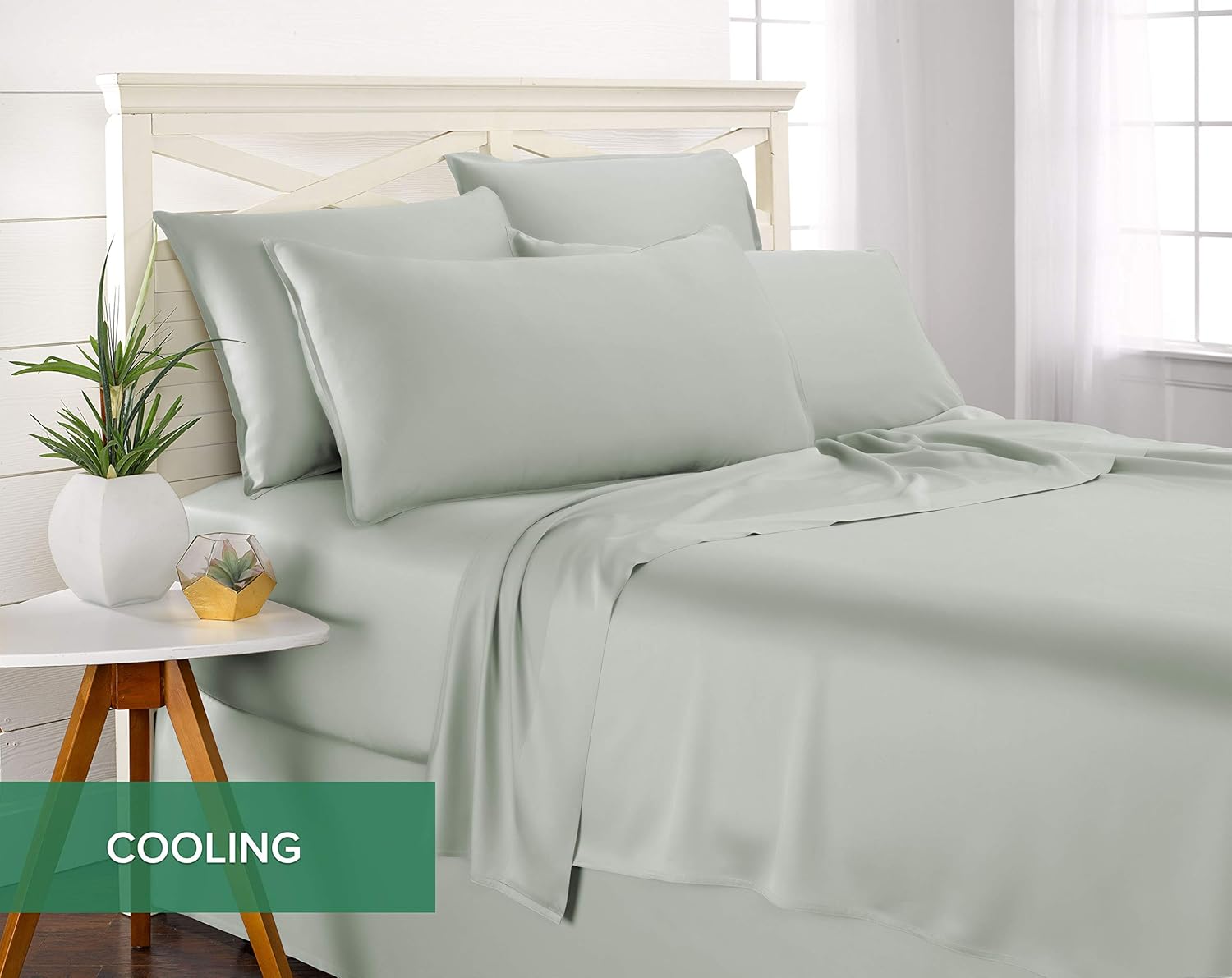 Pure Bamboo Split King Sheets - 100% Organic Viscose Bed Sheet Set, Soft & Cooling, Sea Glass Color