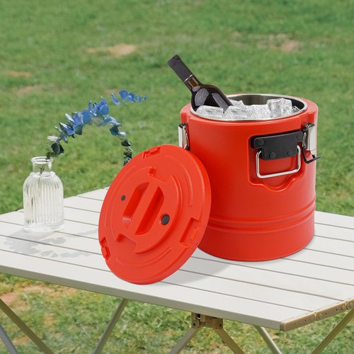 15L Portable Commercial Food Warmer, Insulated Bucket, Insulated Soup Container, Insulated Soup Carrier, Commercial Soup Containers with Lids for Kitchens, Parties (Red)