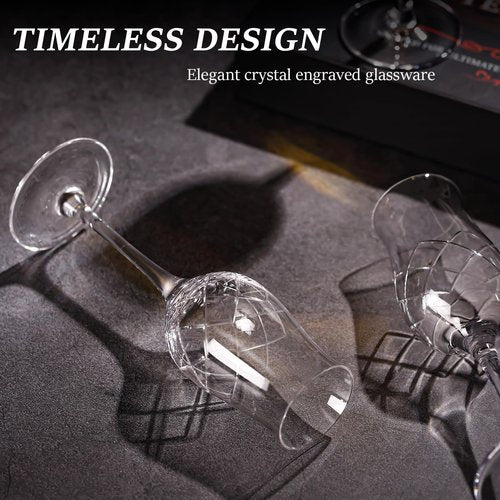 Engraved Crystal Snifter Glasses for Whiskey, Brandy & Cognac – Set of 4 Small 4oz Tulip Copitas – Elegant Cut Glass Tasting Glasses for Neat Liquor & Spirits