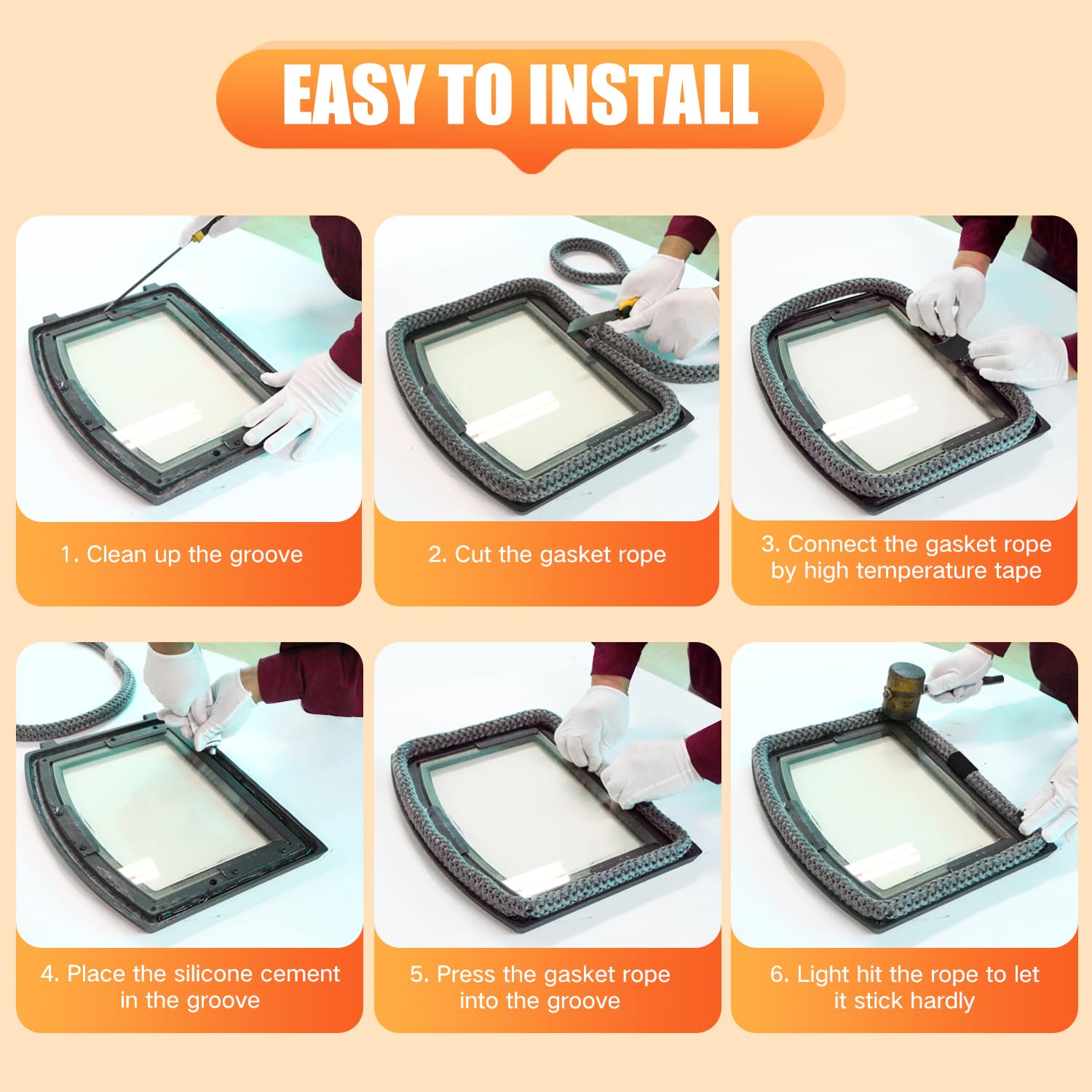 Protalwell Wood Stove Gasket, 1/2" Wood Stove Door Gasket Kit, High Temperture Resistant Gasket Rope Replacement for Stove or Fireplace Doors, Grey Color Fiberglass Gasket