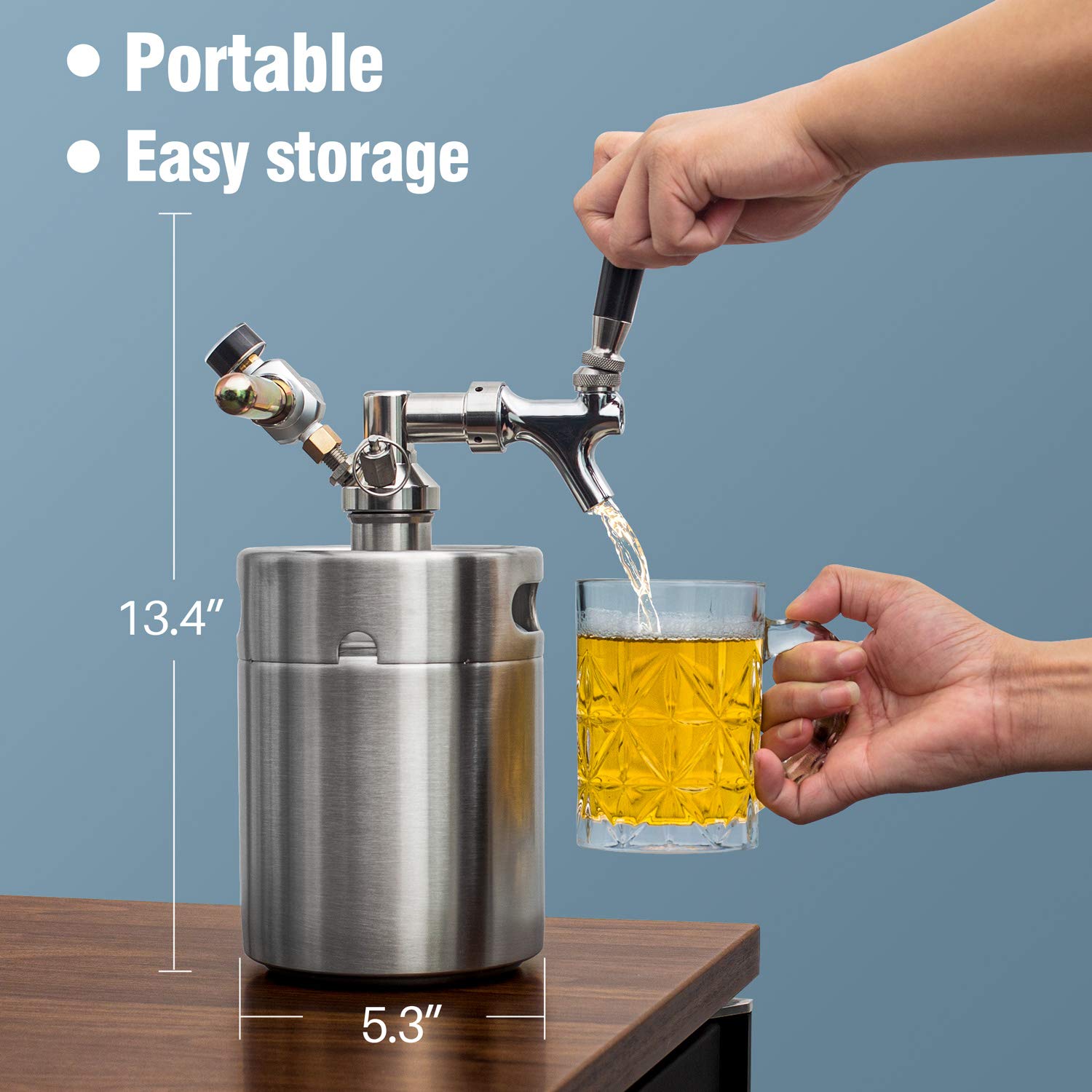 TMCRAFT 64oz Pressurized Mini Keg Growler, Portable Stainless Steel Home Keg Kit System with Updated Co2 Regulator Keeps Fresh and Carbonation for Homebrew, Craft and Draft Beer