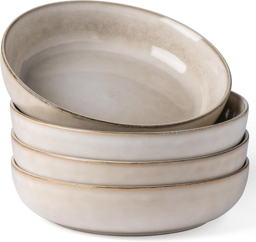 GBHOME Large Ceramic Pasta Bowls Set of 4 - 38oz Stoneware for Pasta, Salad, and Oatmeal | Microwave Safe, Cappuccino