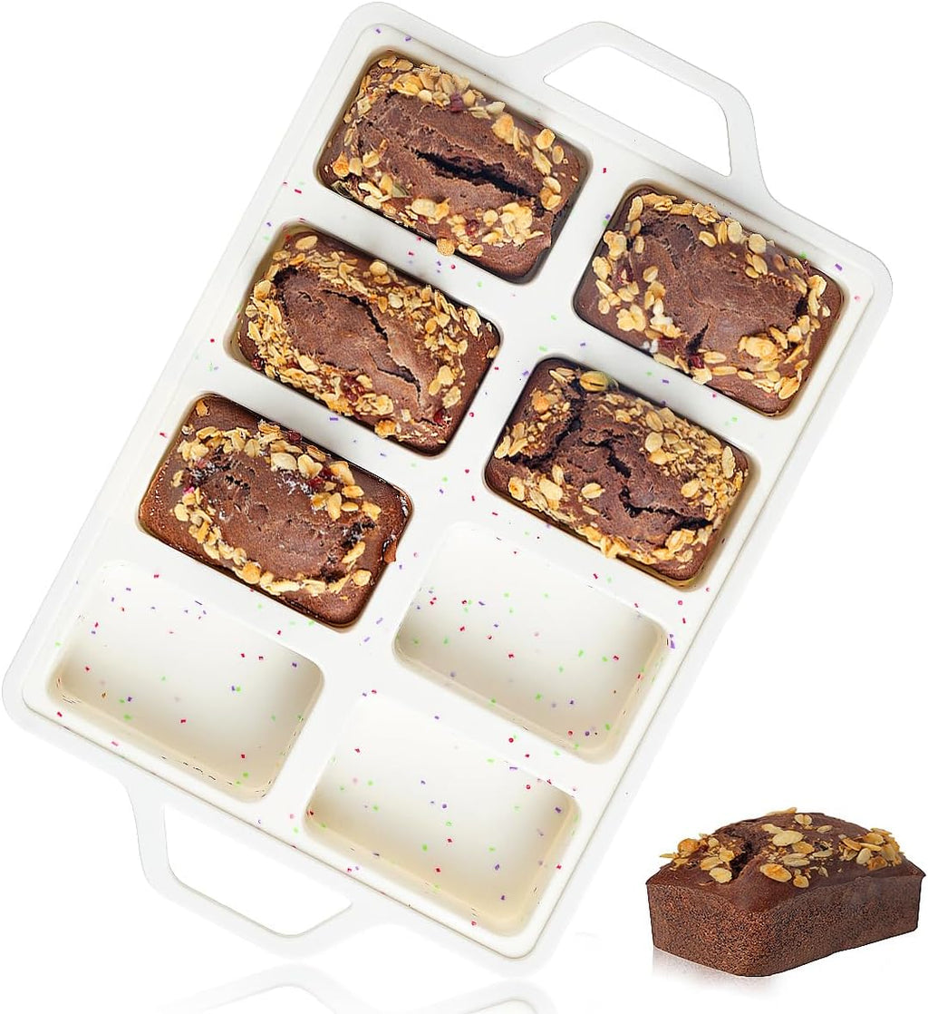 Skiennix Mini Loaf Pan - Nonstick Silicone Mold with 8 Cavities for Baking Bread, Meatloaf & Brownies
