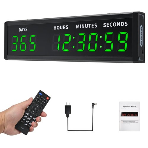 WQV Large Display Digital Countdown Clock, LED Large Display Count Up/Count Down Timer, 999 Days Countdown Calendar for Christmas Retirement Birthday Event Timer with Remote Control (Green)